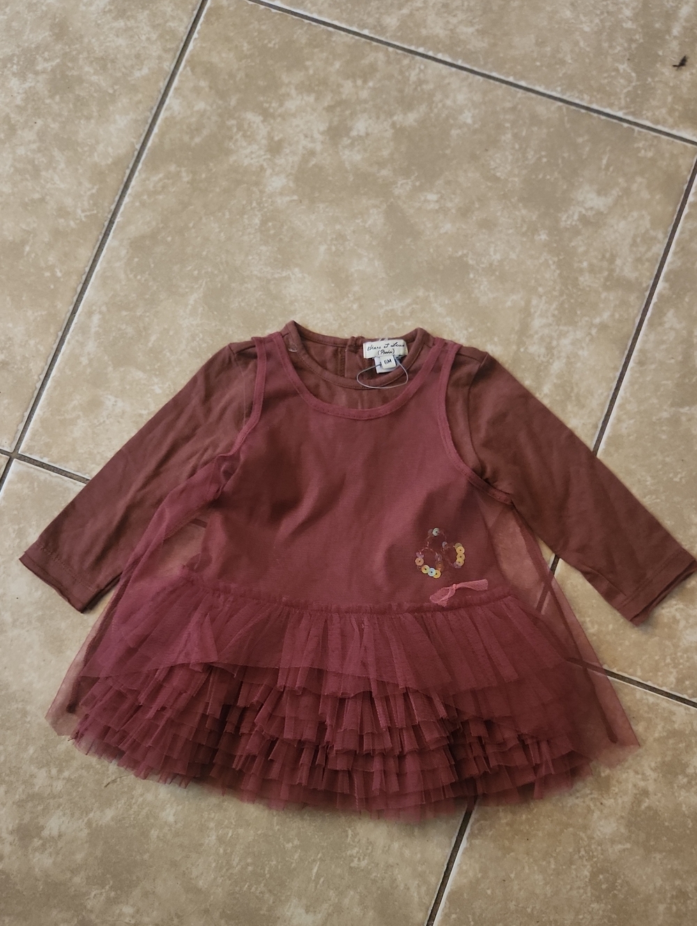 Eliane Et Lena (Paris) Cute Maroon Tulle Layered Kids Dress
